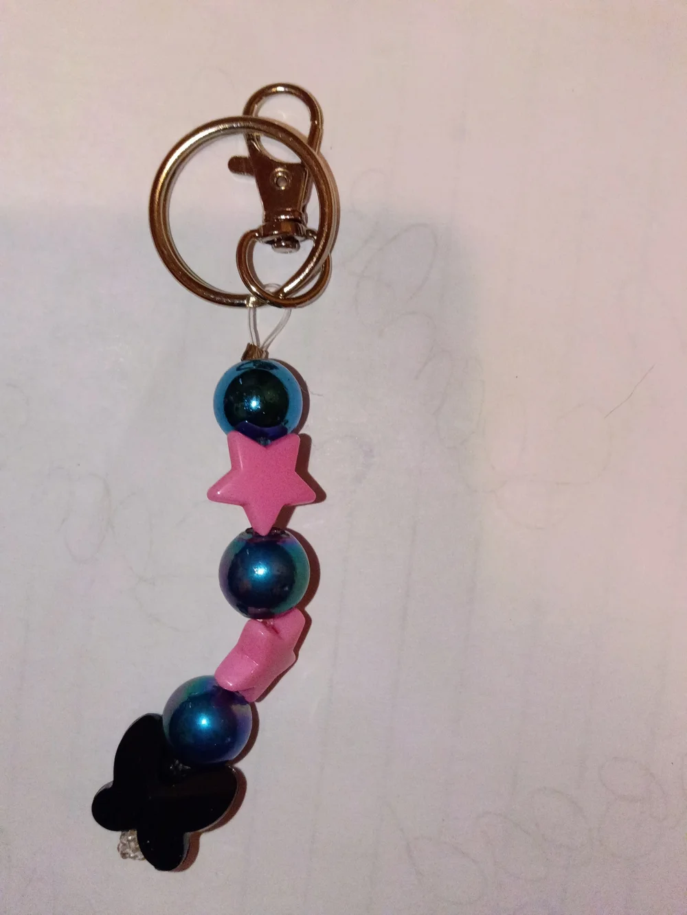 Beaded Star & Butterfly Keychain - Pink and Blue